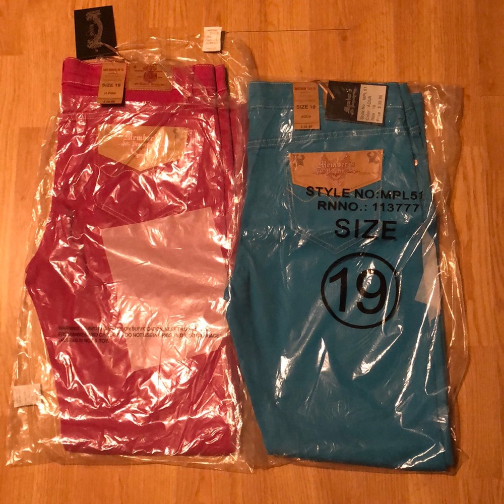 1 Pink Pair and 1 Aqua Pair Pants Size 19